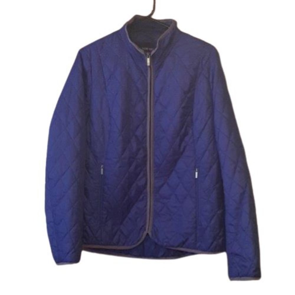 Lands End Quilted Layering Jacket Size L Full Front Zip Blue